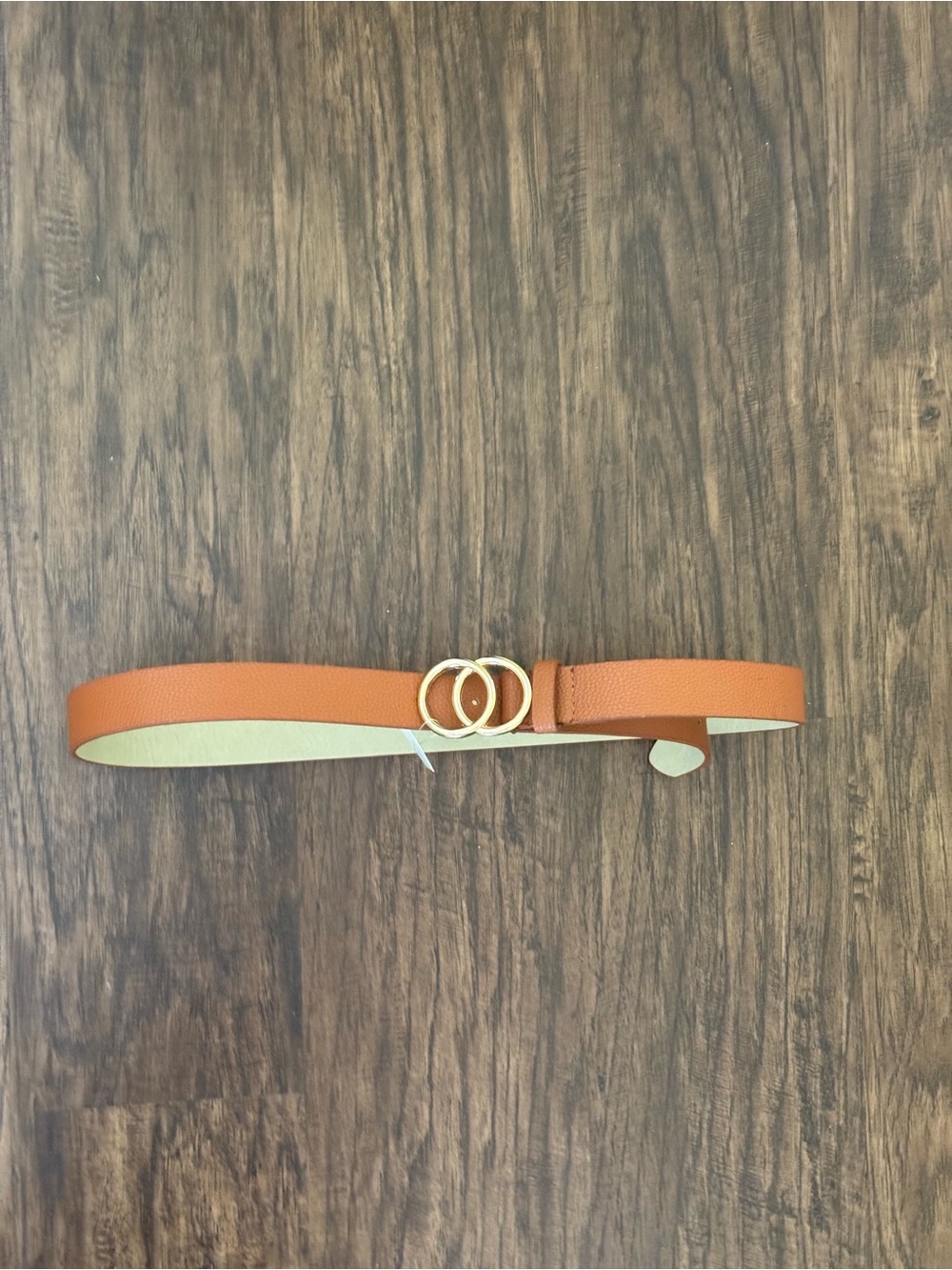 Francesca's Collections Cognac Belt with Gold Double Ring Buckle